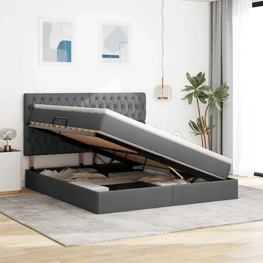 Letto con contenitore e LED con led Grigio scuro 180 x 200 cm