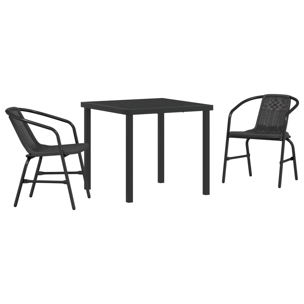 Set da pranzo da giardino 3 pezzi Rattan plastico nero