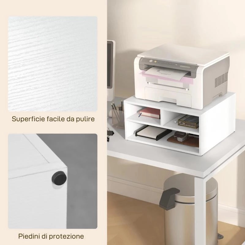MOBILE PORTA STAMPANTE DA UFFICIO CON 3 RIPIANI APERTI A 2 LIVELLI, 47X40X22.5 CM, BIANCO