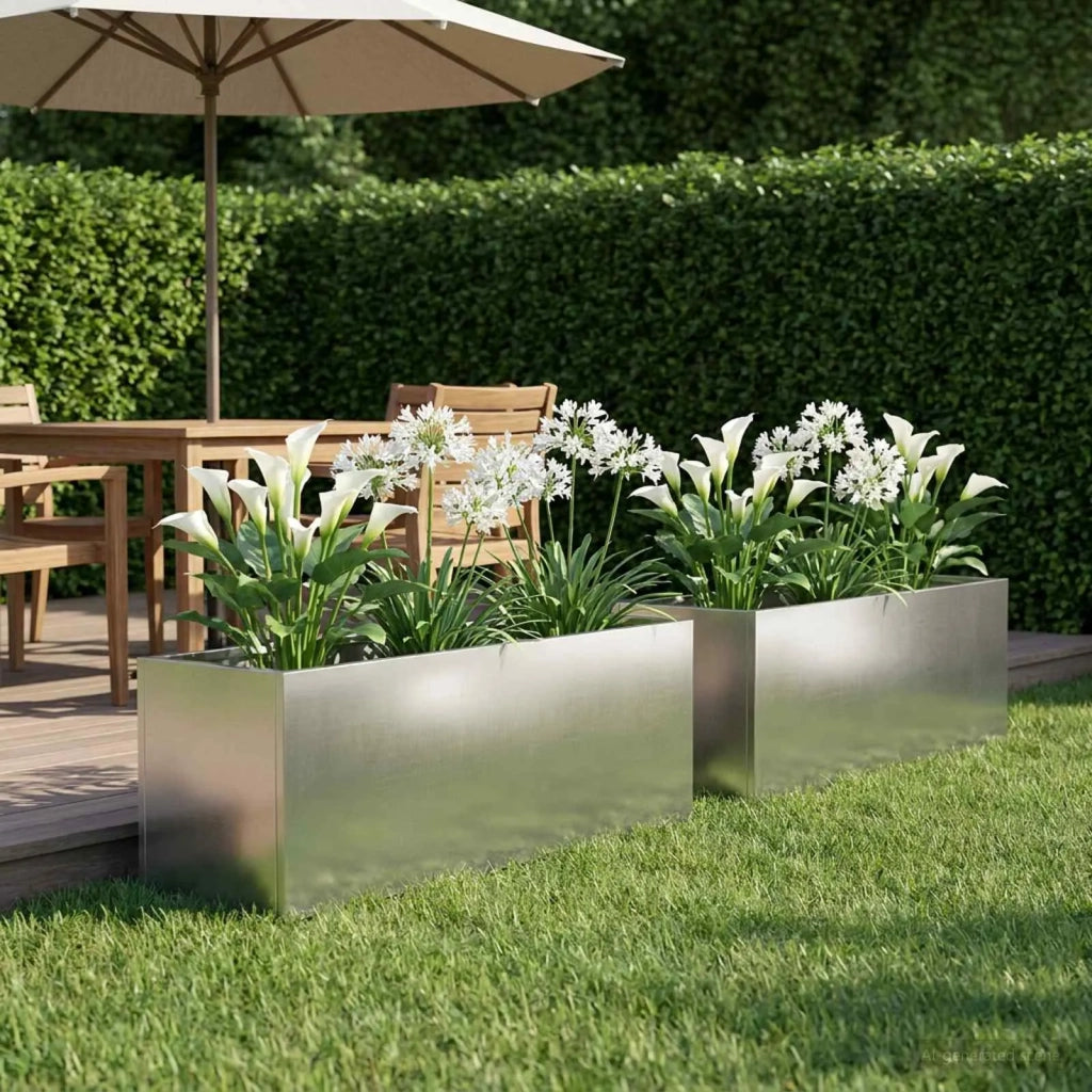 Vaso da giardino 2 pz Argento 40 x 20 x 20 cm Acciaio Inox 8005143