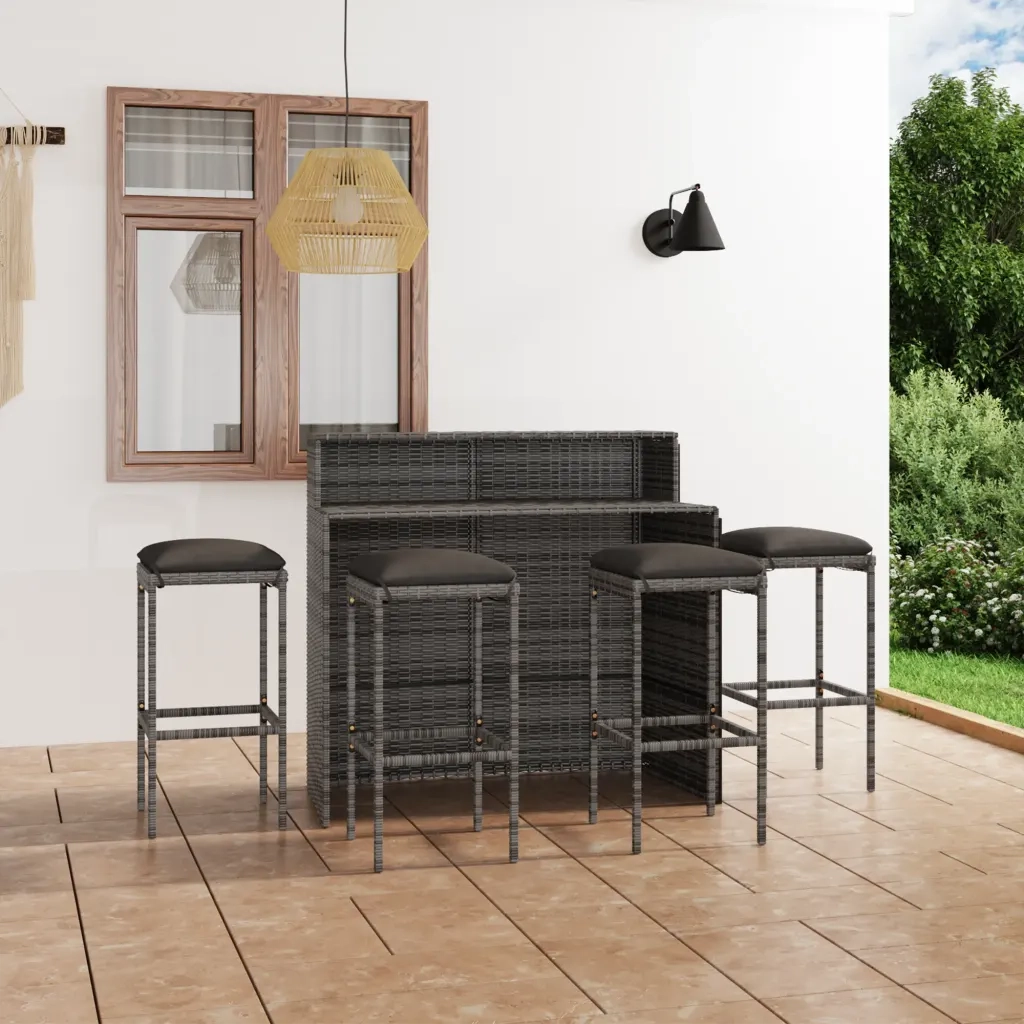 Set Bar da Giardino 5 pz con Cuscini Grigio cod mxl 43746