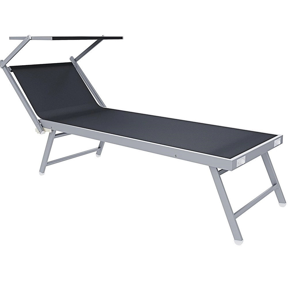 Trade Shop - Lettino Pieghevole Prendisole In Alluminio Textilene Con Parasole Orientabile 186x61x38cm -