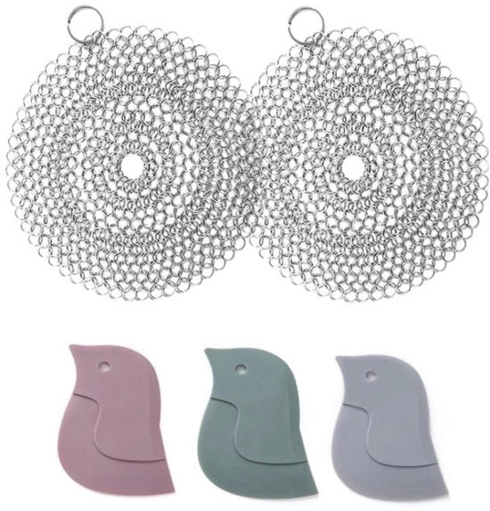 Scrubber in acciaio inox 316 - 2 pezzi - schiuma per padella - schiuma per cucina - design duraturo con fori di aggancio - schiuma per pulizia