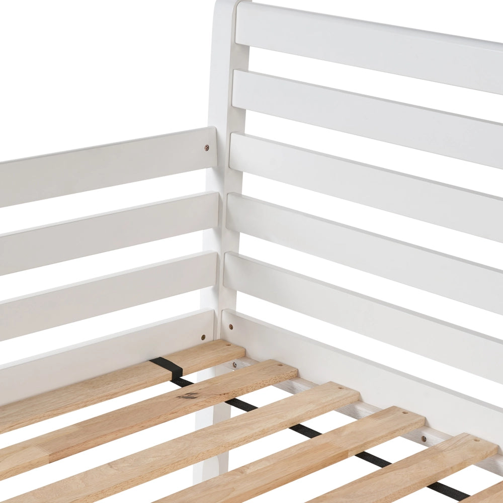 Divano letto in legno di gomma bianca, misura singola 90 x 200 cm con rete a doghe in stile moderno