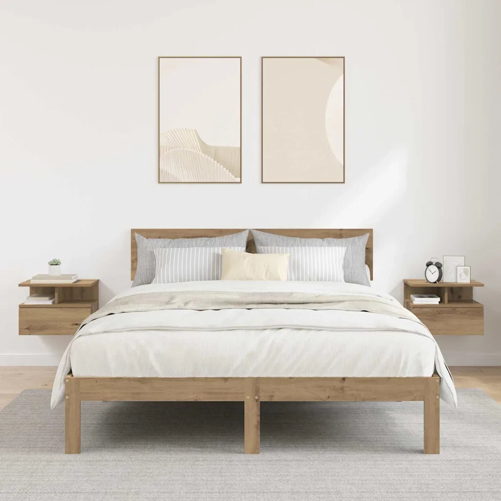 Set di 2 Comodini | Armadio da Notte | Mobiletto da notte flottante Rovere artigianale 40 x 31 x 28 cm