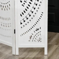 Separé Paravento da Interni Pieghevole a 3 Pannelli in Legno Intagliato, 120x170cm, Bianco