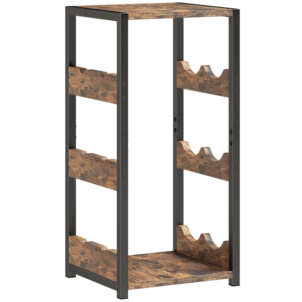 Portabottiglie 22x24x49,2 cm Scaffali Ondulati 6 Bottiglie Struttura in Metallo Marrone Rustico e Nero