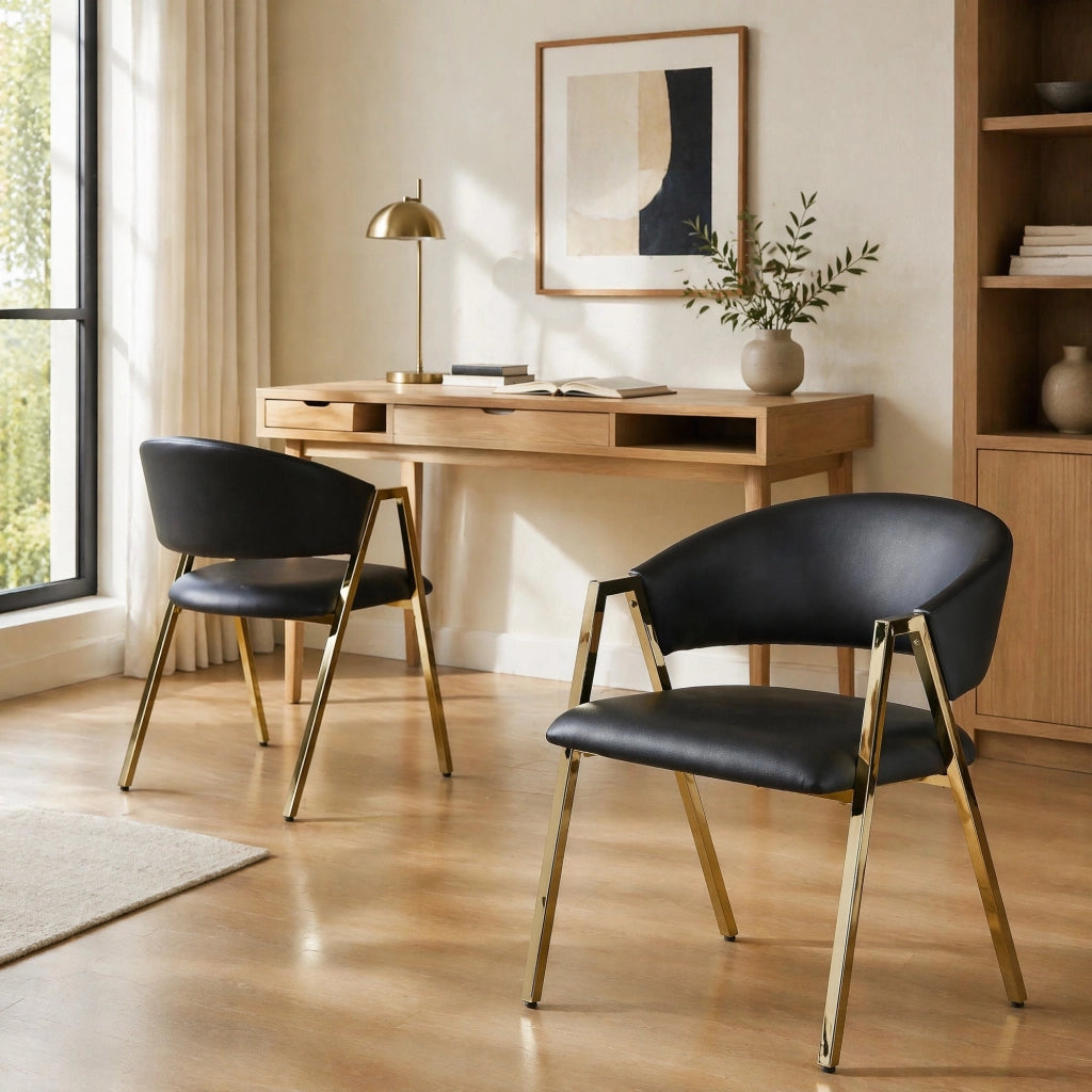 SEDIA con schienale ergonomico Nero struttura in metallo oro