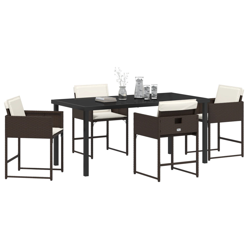 Set da Pranzo da Giardino 5 Pezzi con Cuscini Marrone Rattan Sintetico
