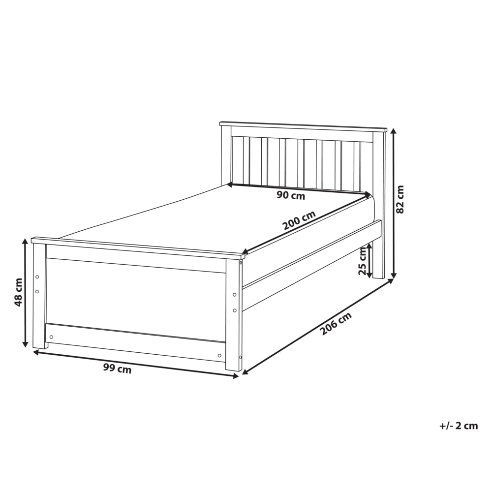 Letto singolo in legno di Pino Bianco con Rete a Doghe 90 x 200 cm stile minimalista