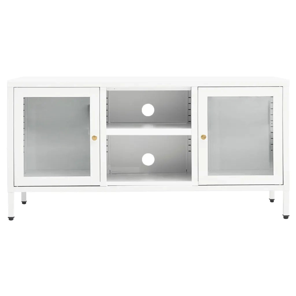 Mobile TV Bianco 105x35x52 cm in Acciaio e Vetro 336059