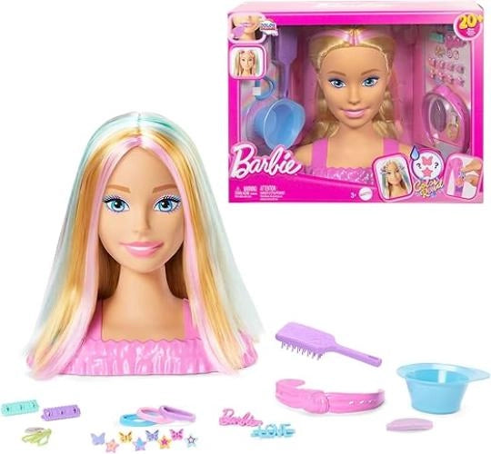 Barbie - Styling Head Deluxe, capelli biondi con oltre 20 accessori per acconciature, fermagli per capelli a stella o fa