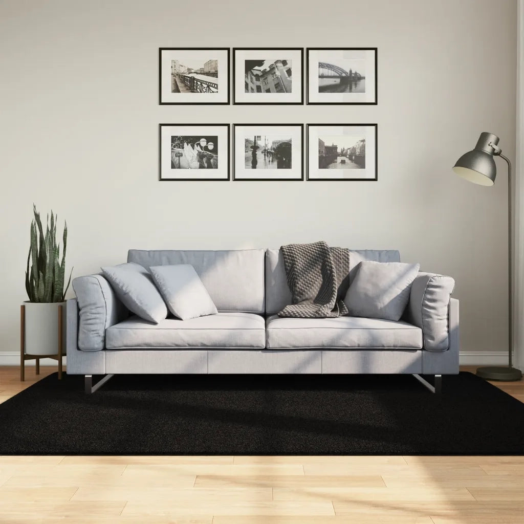 Tappeto del soggiorno | Tappeto a Pelo Corto HUARTE Morbido e Lavabile Nero 140x200cm