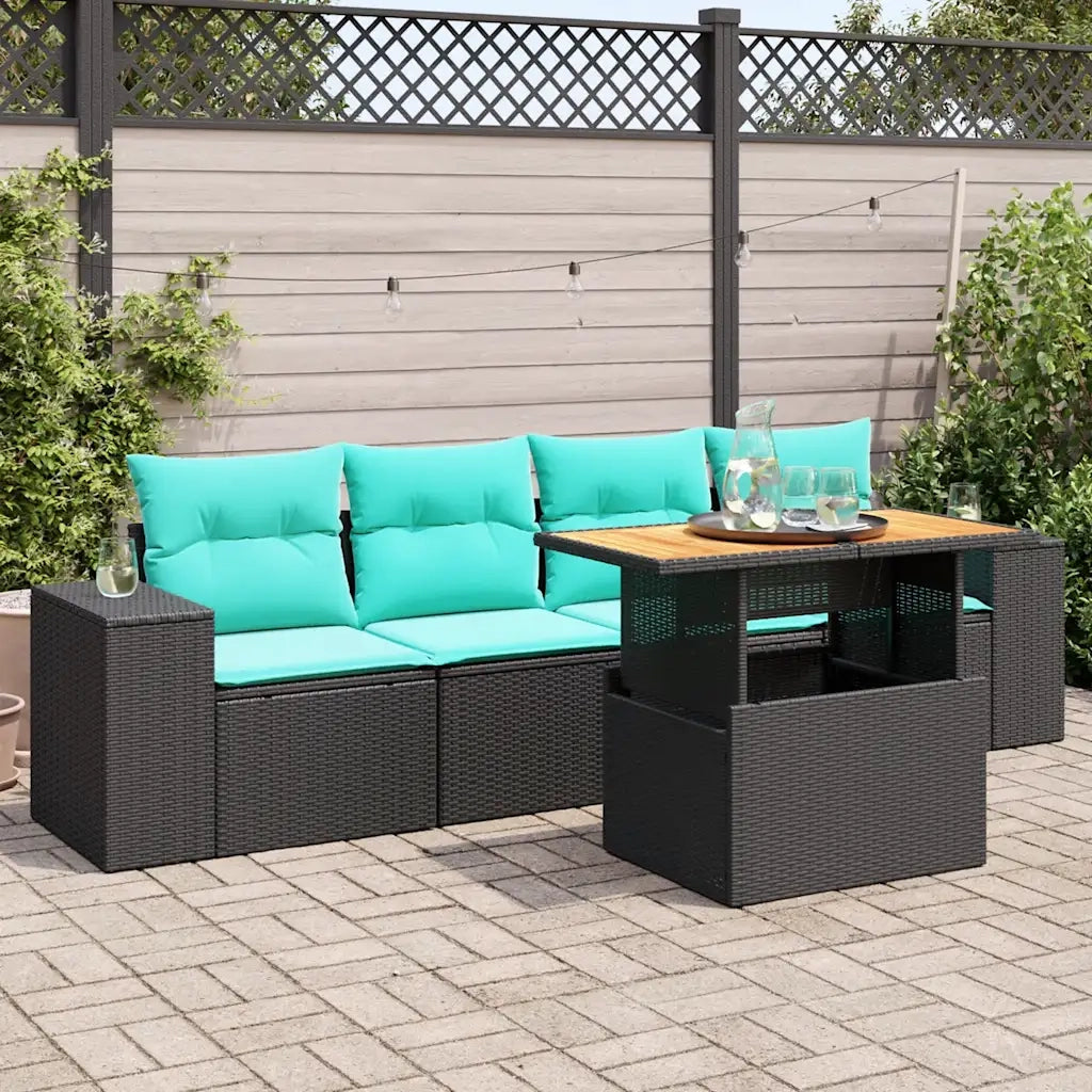 Set Divani da Giardino 5 pz con Cuscini in Polyrattan Nero