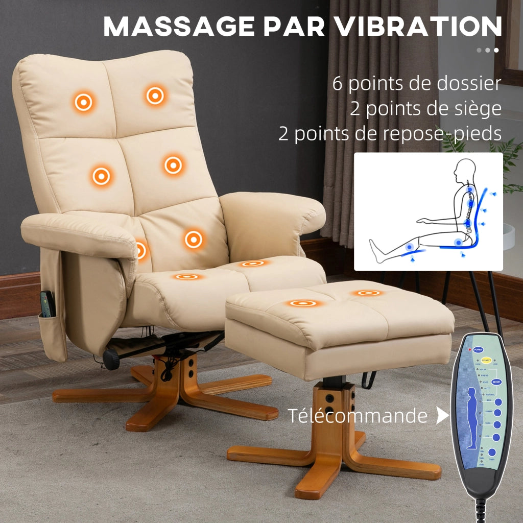 Poltrona Massaggiante Relax con Poggiapiedi e Girevole ¨C Zephmum ¨C Cremewei? Similpelle
