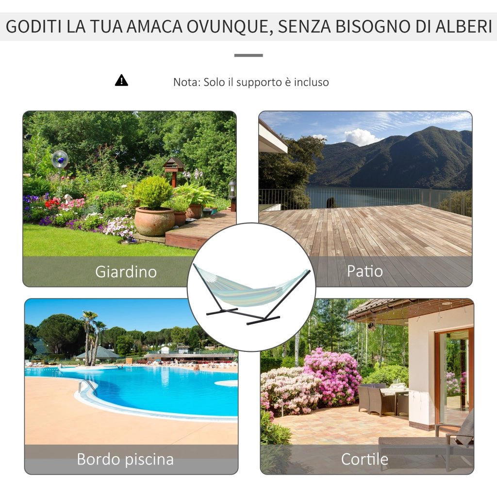 Supporto per Amaca 330-360 cm in Metallo con Bordi in Gomma, 360x92x112 cm, Nero