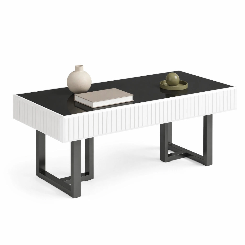 Tavolino da salotto 110 x 50，5 x 41 cm nero e bianco， piano lucido