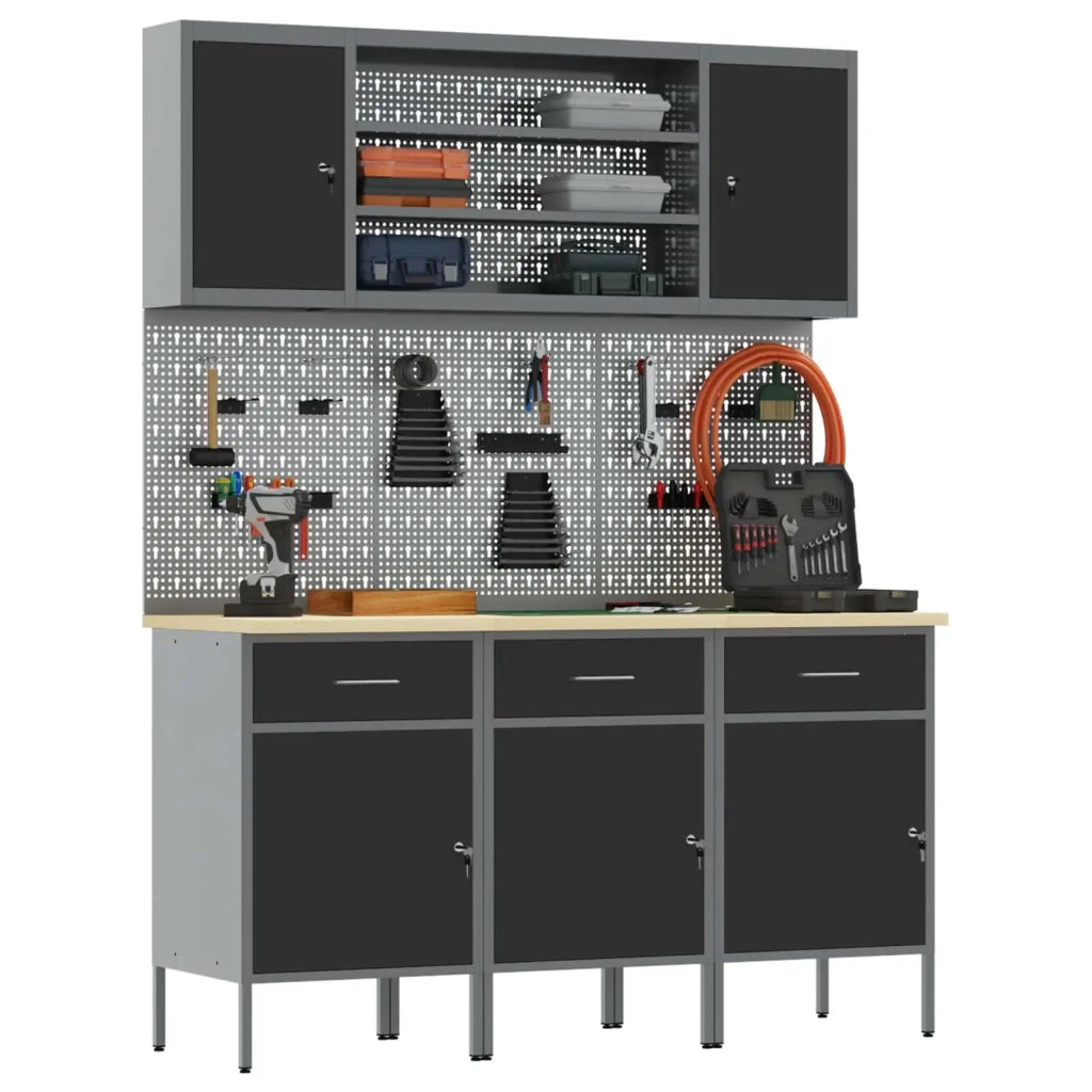 Mobile da lavoro 7 pcs Nero Legno ingegnerizzato e acciaio 3321430