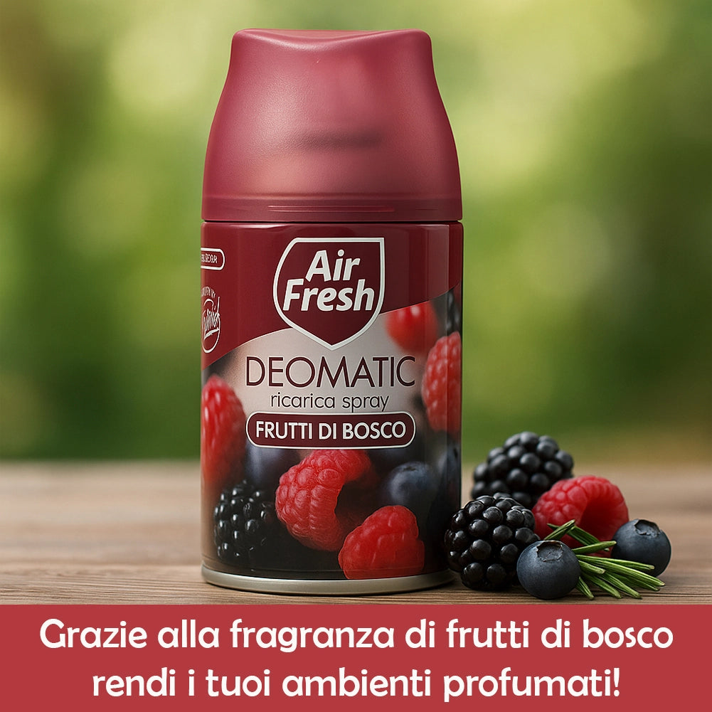 AIR FRESH Deomatic 6 x 250 ml Ricarica Spray Profumatore Ambiente Fiori di Bosco
