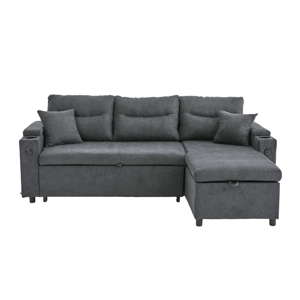 Divano 3 posti con contenitore e chaise longue ¨C Minimal ¨C Tessuto, con cassetti, porta bevande e USB-C