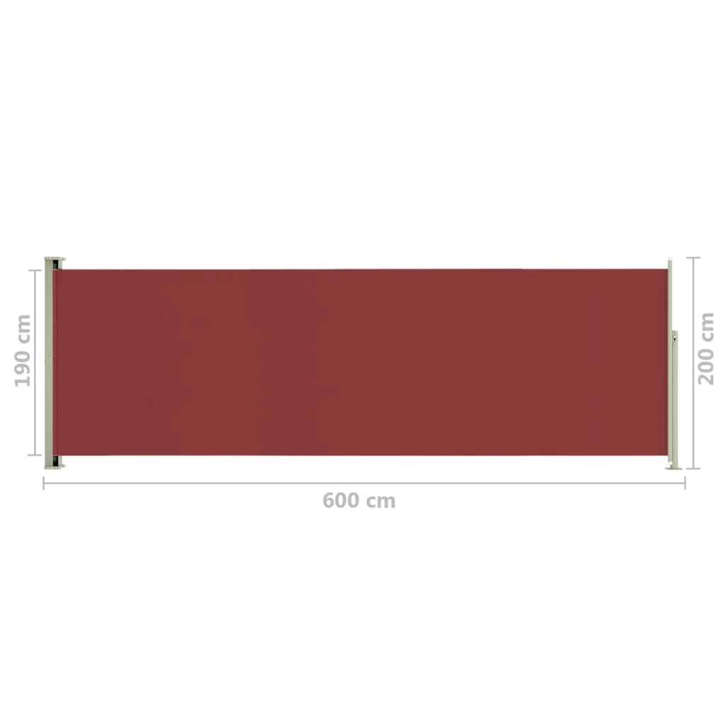 Tenda da sole laterale retrattile/schermo privacy per patio giardino terrazza balcone 200 x 600 cm rosso 02_0007367