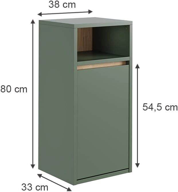 Mobiletto da bagno Viola, Verde/Artigianale, 38 x 80 cm con cesto portabiancheria
