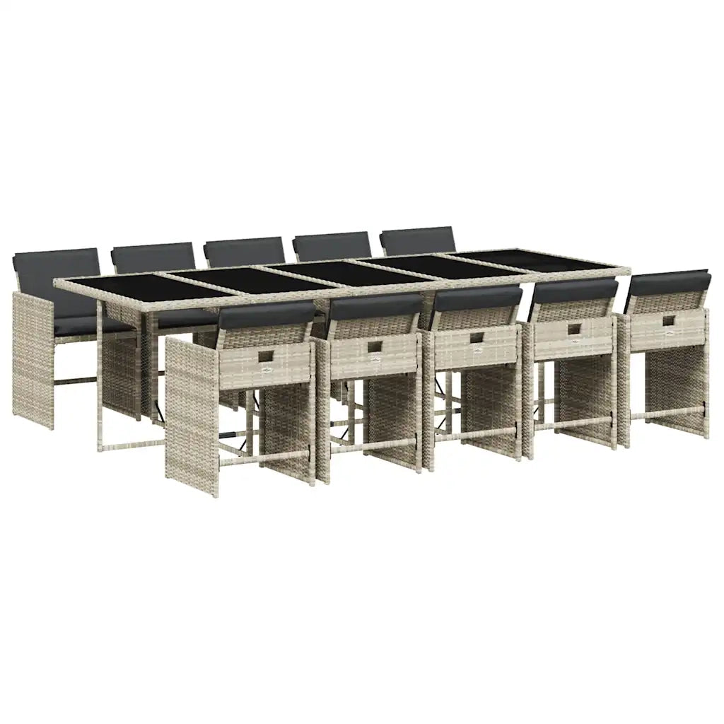 Set Pranzo Giardino 11pz con Cuscini Grigio Chiaro Polyrattan 3211115