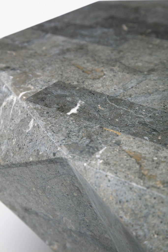 Diamond Medium Tavolino rettangolare in pietra fossile Gray Stone con struttura in compensato marino - Design contemporaneo 120cm