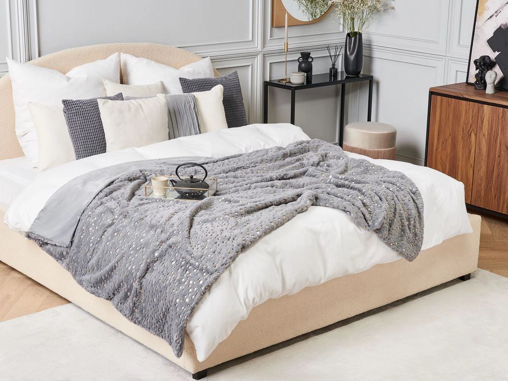 Coperta in poliestere grigio 130 x 180 cm copriletto plaid motivo stella dorato soggiorno camera da letto