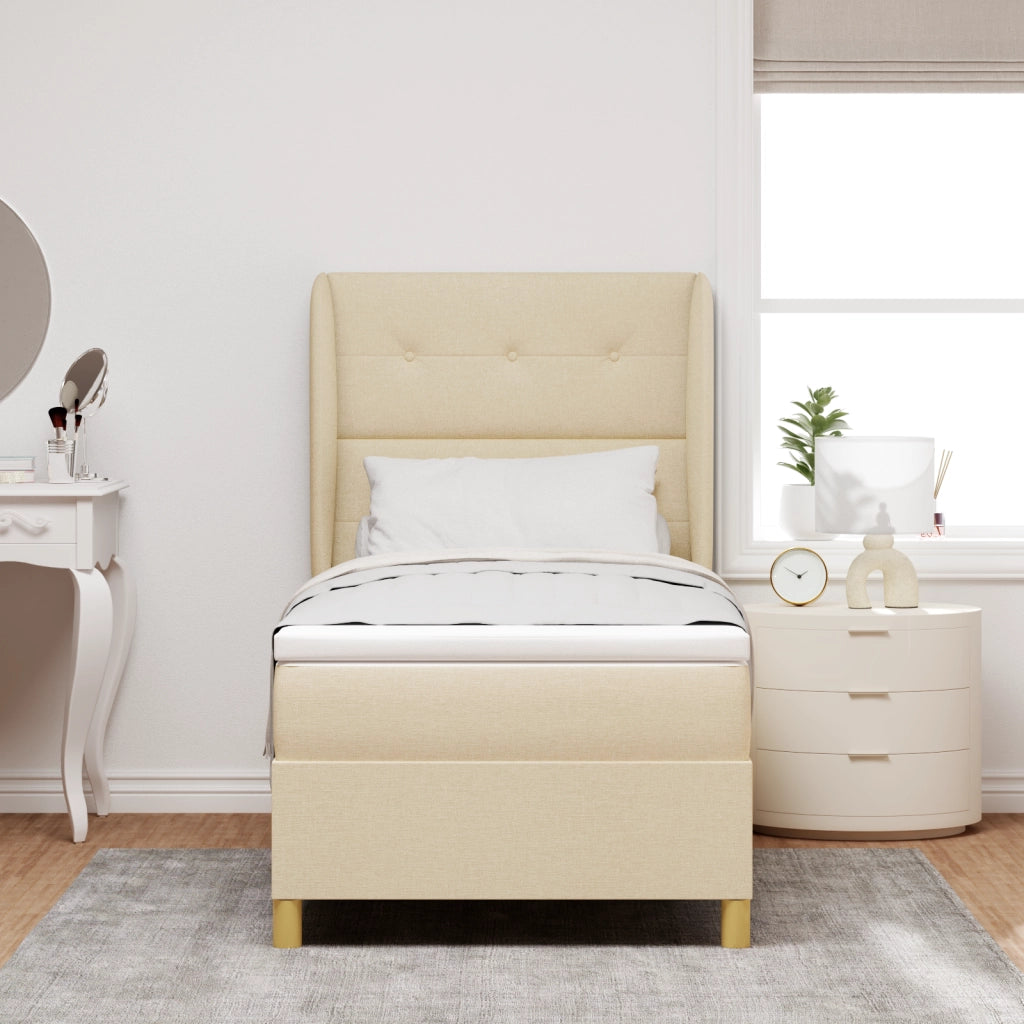 Letto Box Spring con Materasso Panna 90x190 cm Tessuto