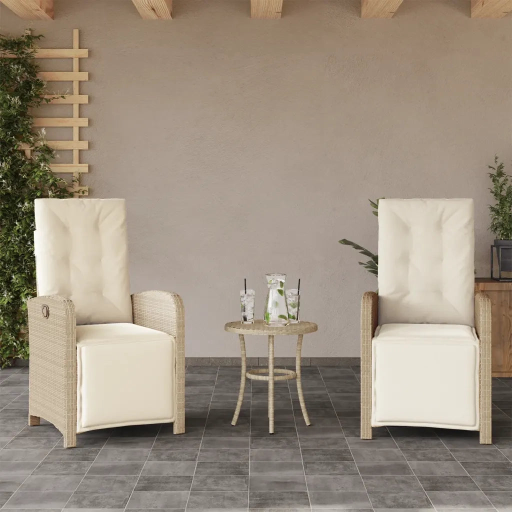 Set da Bistr¨° 3 pz | Set Salotto da Giardino con Cuscini Beige in Polyrattan
