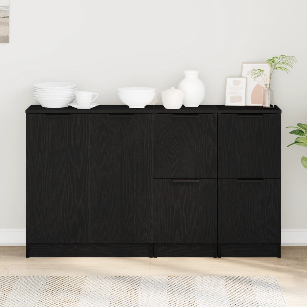 Credenze 3 pcs Nero Rovere Legno Ingegnerizzato