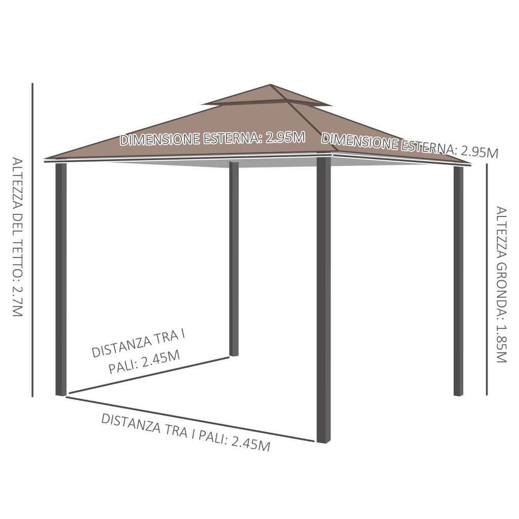 Gazebo da Giardino 3x3m ¨C zephmum ¨C Marrone, Metallo, con Zanzariera