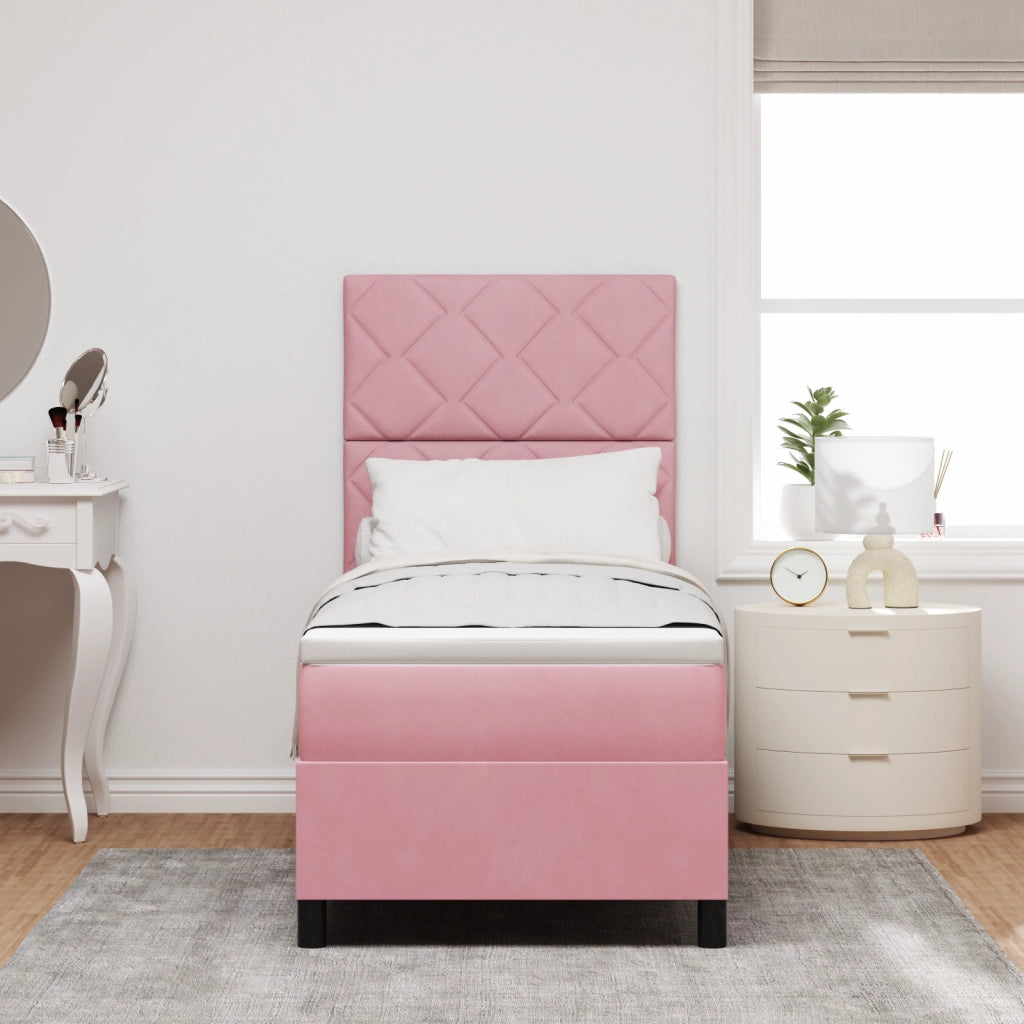 Letto Box Spring con Materasso e LED Rosa 80x200 cm Velluto