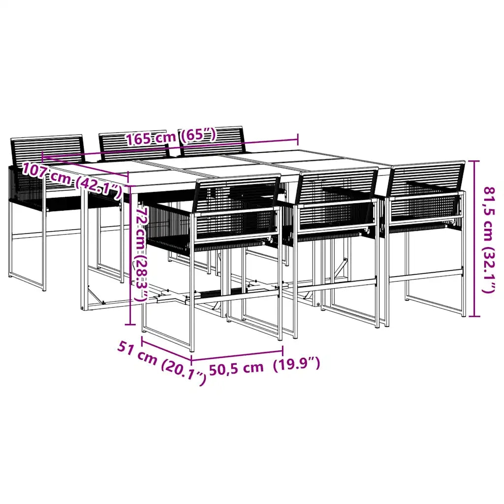 Set da Pranzo da Giardino 7 pz | Set Salotto da Giardino Nero in Polyrattan