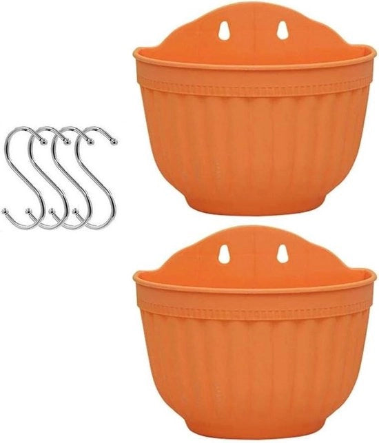 Set di vasi per piante appesi da esterno da 2 pezzi, vaso per piante in plastica, portapiante per balcone, muro, parete, vaso per piante appeso con sistema di sostegno, 4 ganci e foro di drenaggio.