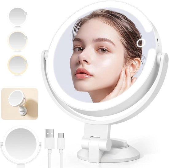 Specchio per trucco con illuminazione LED 1x/10x ingrandimento specchio - 360 gradi rotativo specchio bidimensionale con gancio e illuminazione regolabile - 3 colori - 178 cm