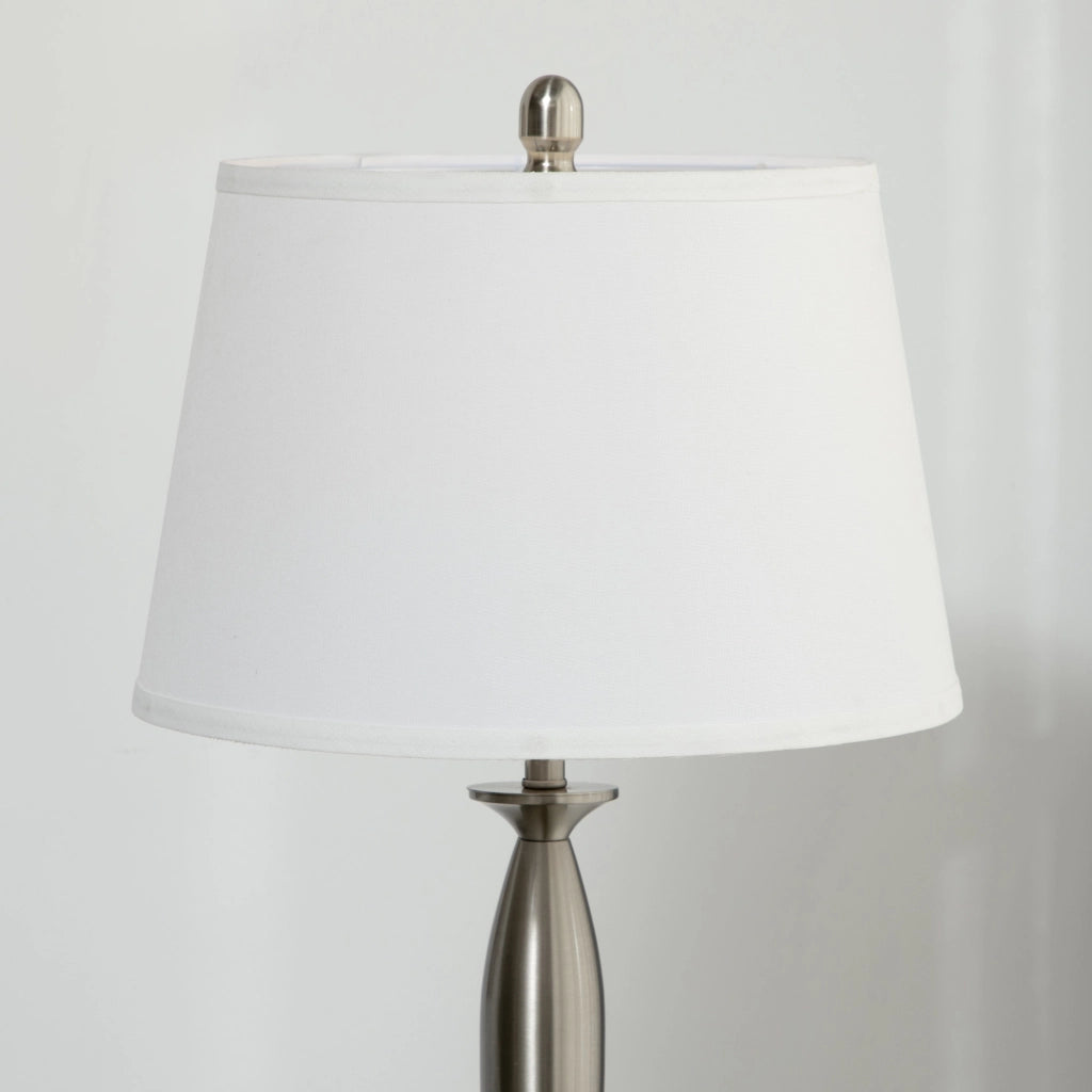 Set di 3 lampade: lampada da terra e 2 lampade da tavolo con attacco E27, argento e bianco, per soggiorno, camera da letto, illuminazione moderna