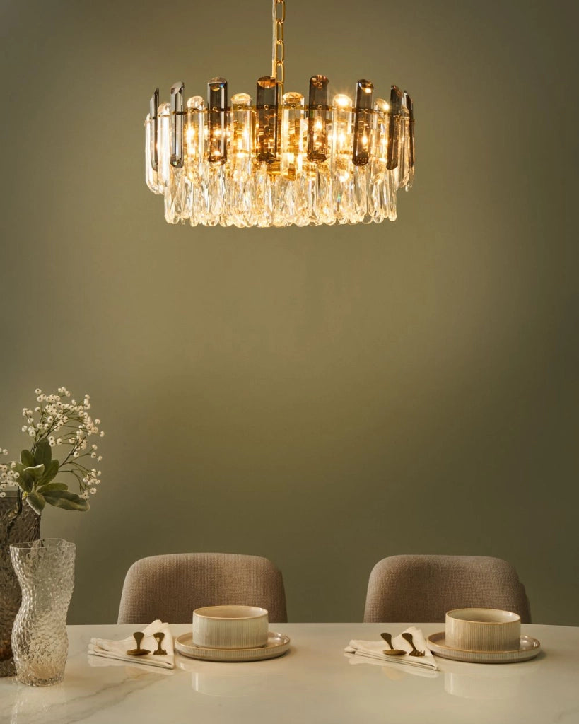 Lampadario in ottone, metallo e cristalli di vetro ⌀ 48 cm Lampada a sospensione stile glamour