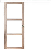 Porta scorrevole Frake in legno Vetro trasparente H204 x L83 + binario alluminio bianco e 2 gusci senza maniglia