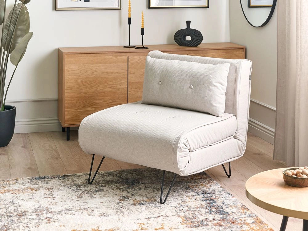 Divano Letto ad 1 Posto In Tessuto beige chiaro stile elegante glamour