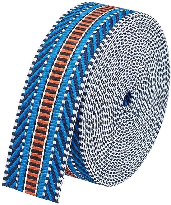 Banda Jacquard Singola 4,57 Metri - 38 mm Larga - Poliestere - Tela Tessuta - Disegno a Strisce Vintage - Sostenibile e Lavabile - Banda Tessuta