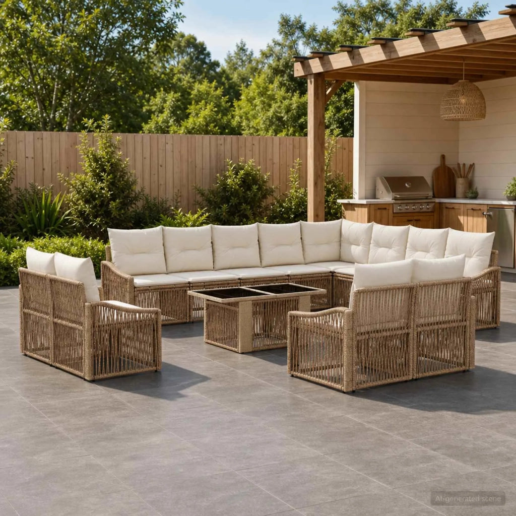 Set Divano da Giardino 13 pz Beige e Bianco Crema polyrattan 3437334