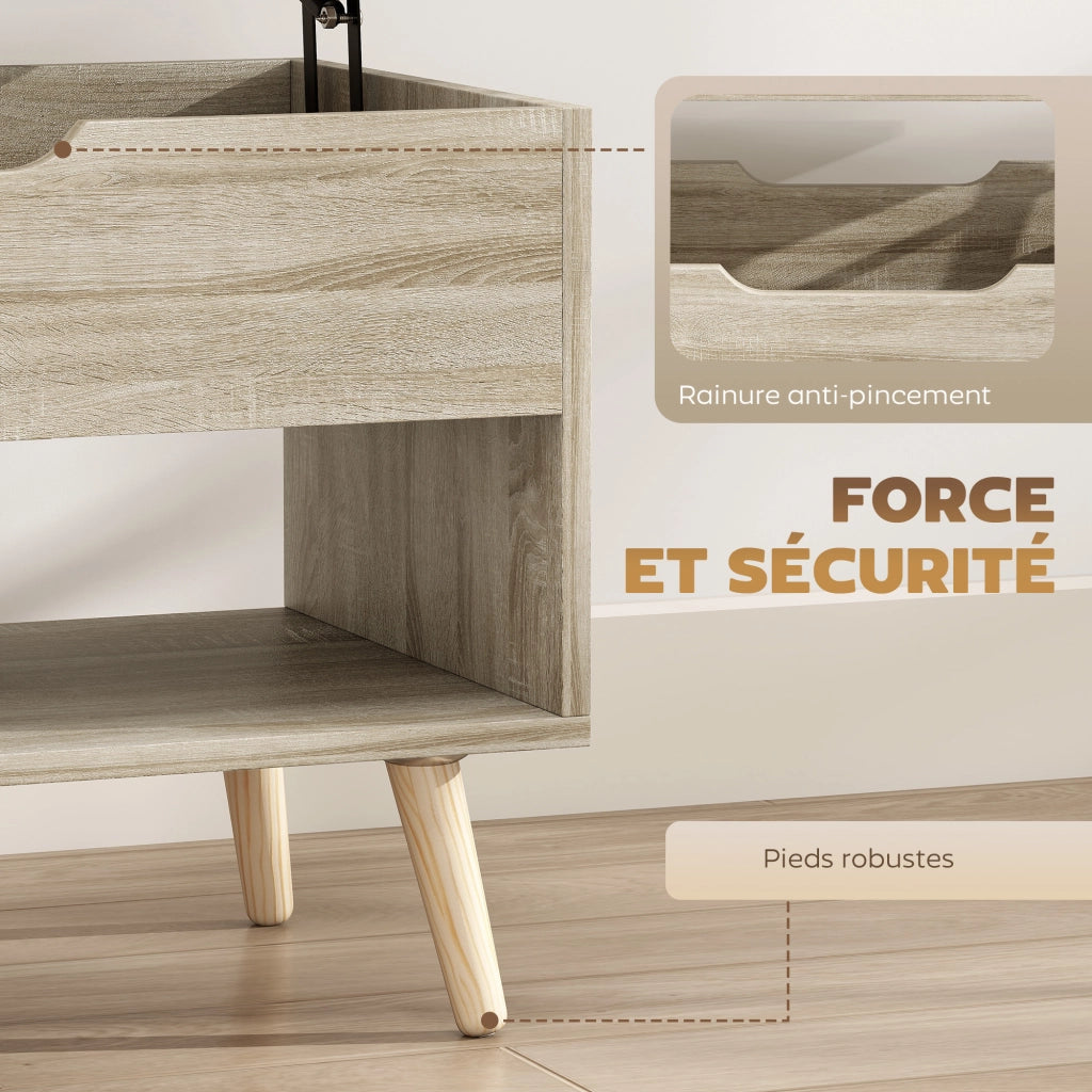 Tavolino da salotto con ripiano sollevabile e scaffali aperti ¨C zephmum ¨C legno naturale 75x40x58 cm
