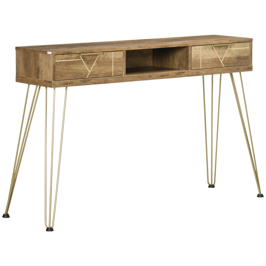 Consola Ingresso con 2 Cassetti e Ripiano Aperto ¨C zephmum ¨C Legno Bronzo 120x29x79 cm