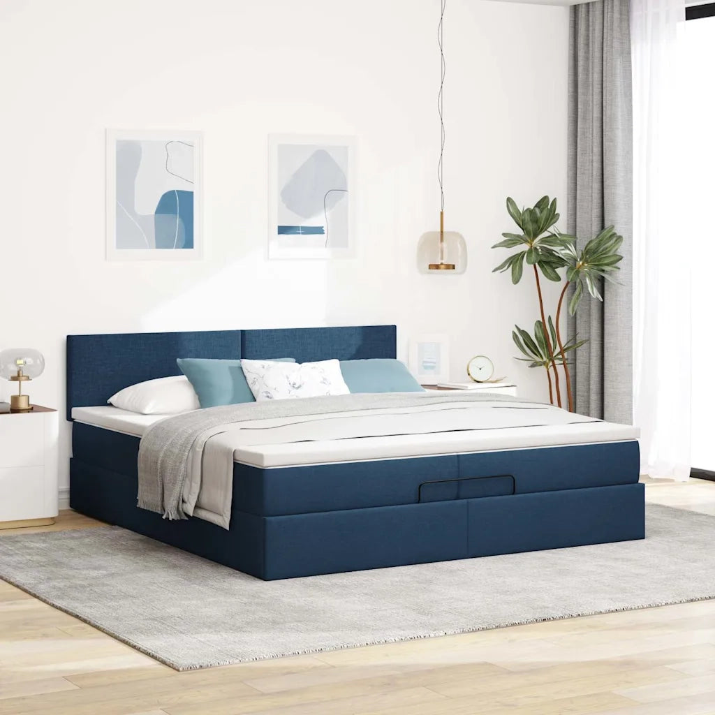 Struttura Letto Pouf con Materasso Blu 200x200 cm in Tessuto 3311407
