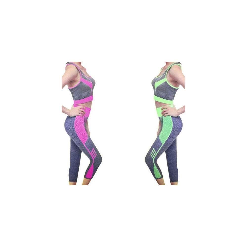 Trade Shop - Tuta Yoga Taglia Unica Tessuto Elastico Mezza Gamba Palestra Fitness Canotta -