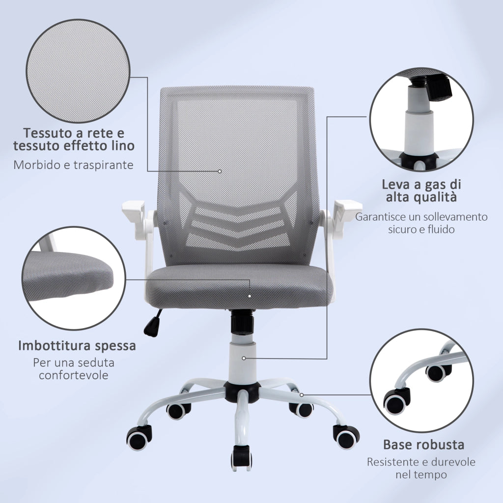 Sedia da Ufficio Ergonomica con Supporto Lombare 62,5x55x94-104 cm in Tessuto a Rete Grigio