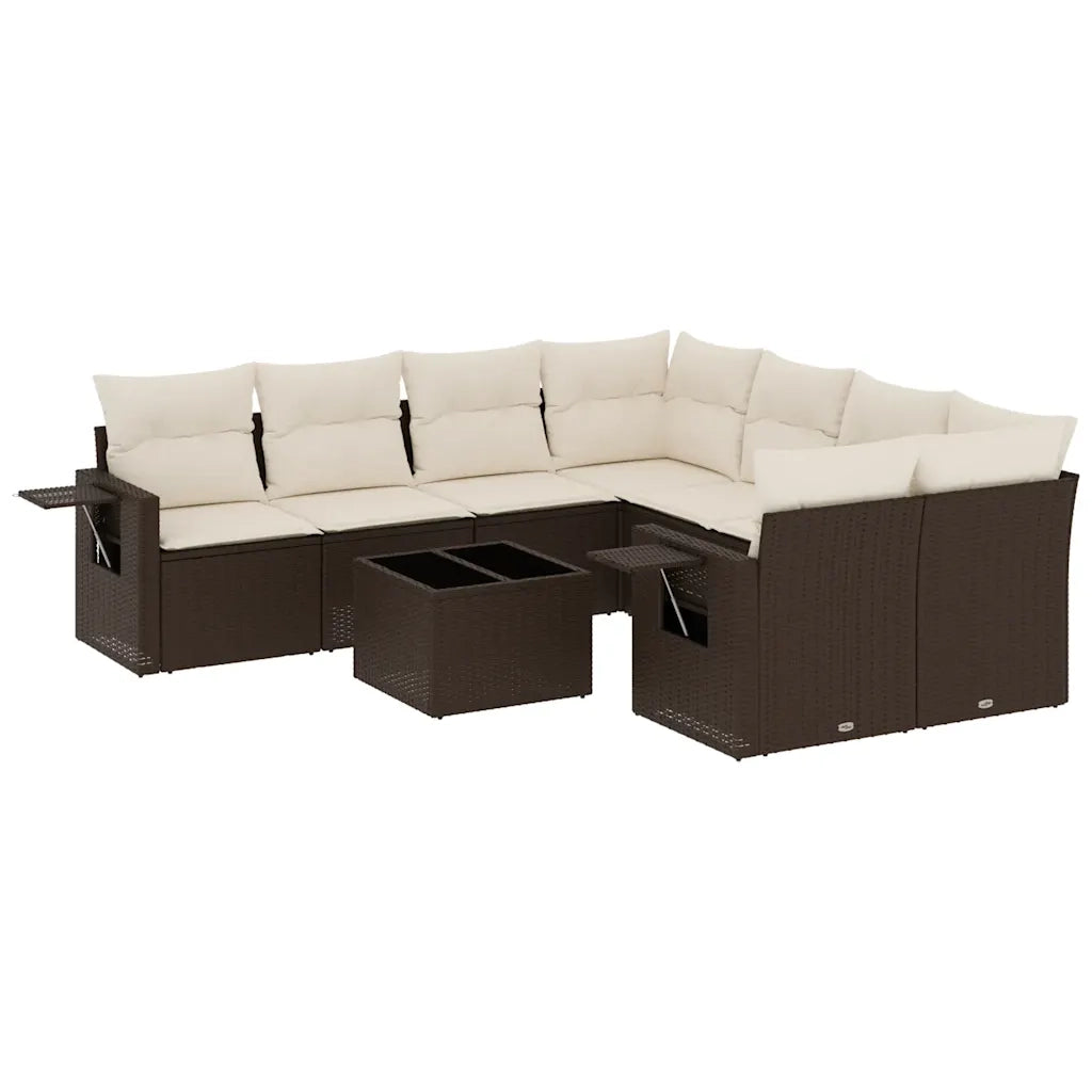 Set Divani da Giardino 9pz con Cuscini Marrone in Polyrattan 3219962