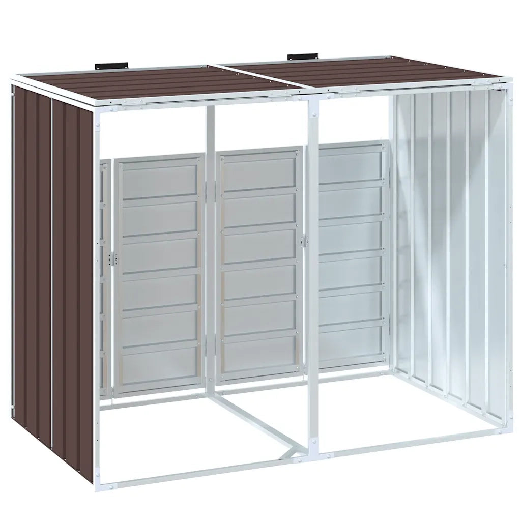 Copribidone con Ruote per 2 Bidoni Marrone 144x81x113cm Acciaio CFW5590061